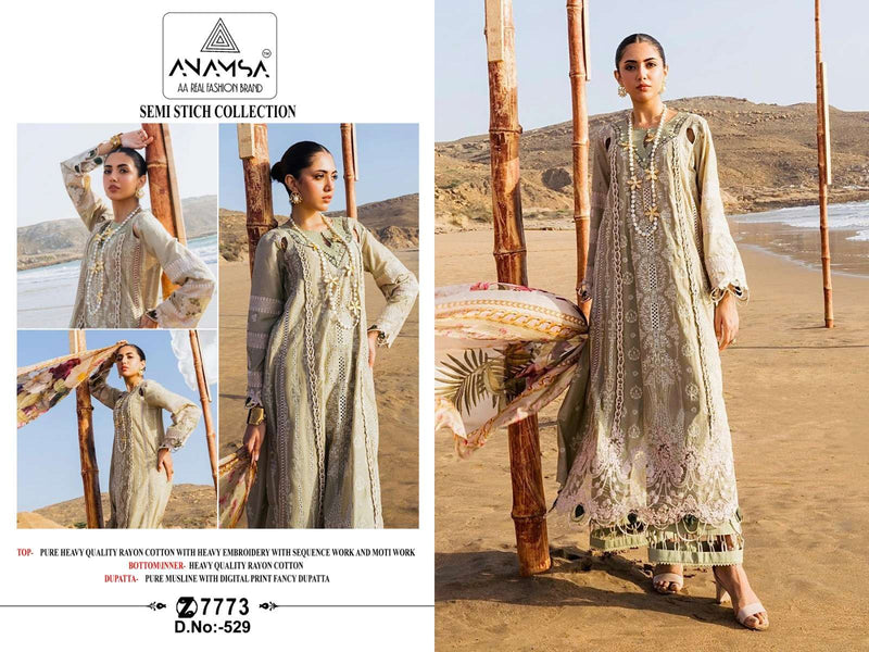 Anamsa 529 Rayon Cotton Heavy Embroidered Sequence Work Party Wear Suit