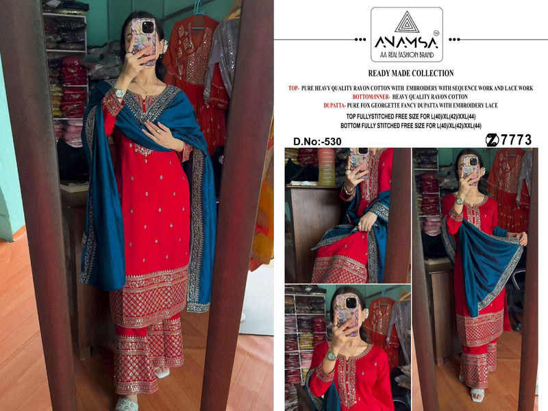 Anamsa 530 Rayon Cotton Heavy Embroidered Wedding Wear Suit