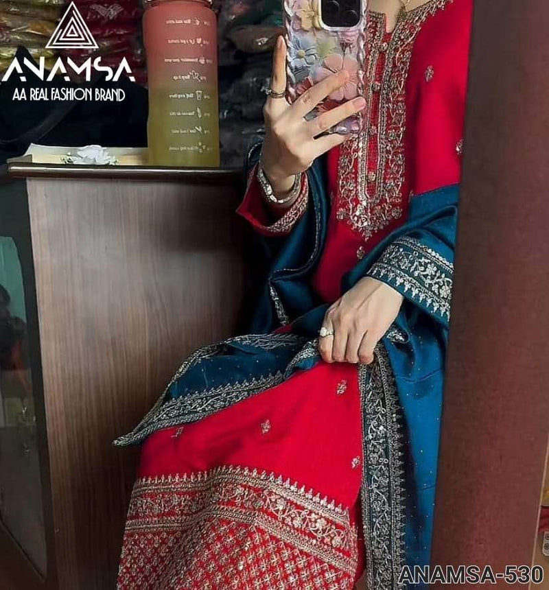 Anamsa 530 Rayon Cotton Heavy Embroidered Wedding Wear Suit