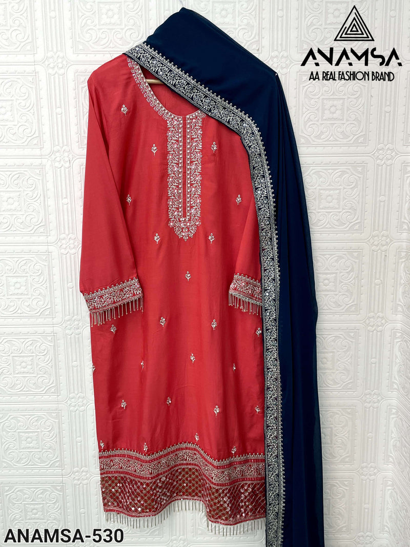 Anamsa 530 Rayon Cotton Heavy Embroidered Wedding Wear Suit