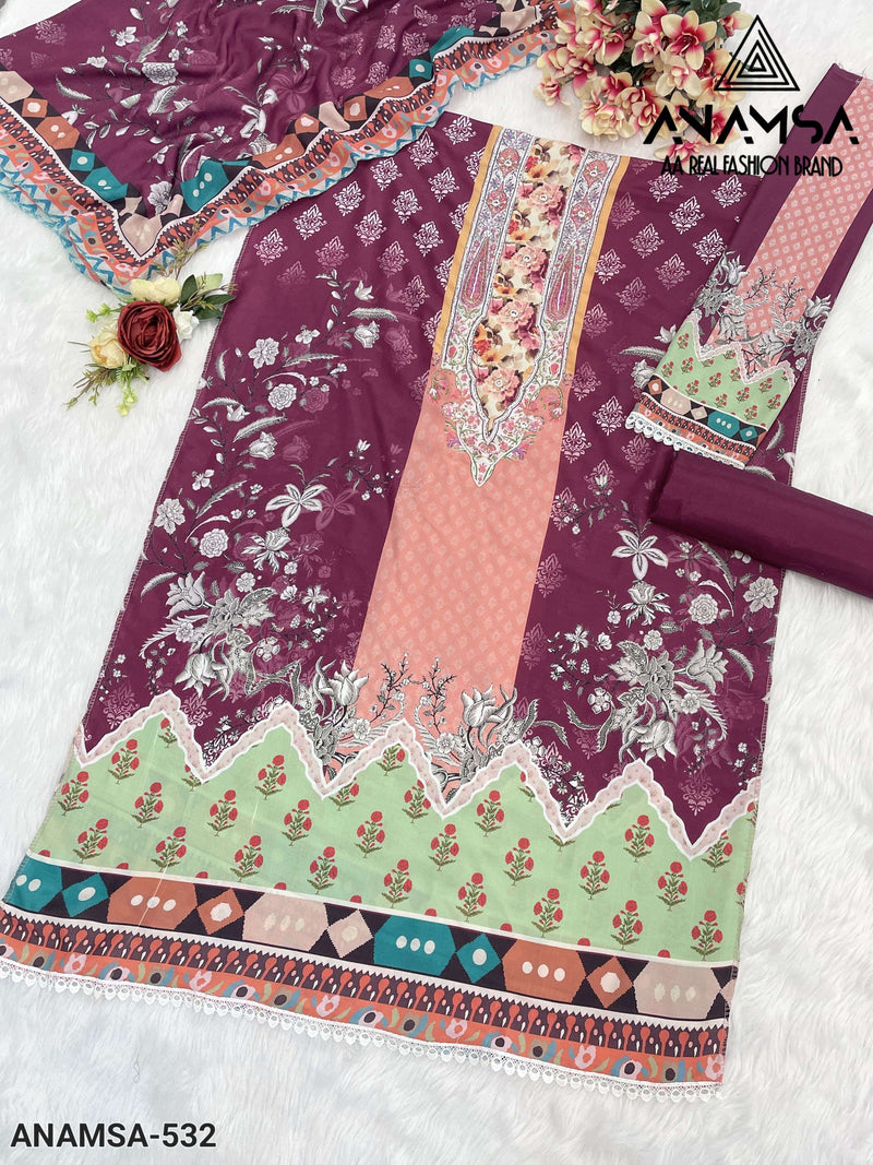 Anamsa 532 Muslin Cotton Heavy Hand Work Embroidered Fancy Suit