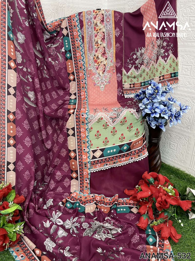 Anamsa 532 Muslin Cotton Heavy Hand Work Embroidered Fancy Suit