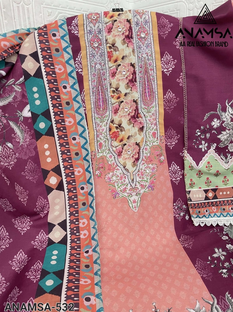 Anamsa 532 Muslin Cotton Heavy Hand Work Embroidered Fancy Suit