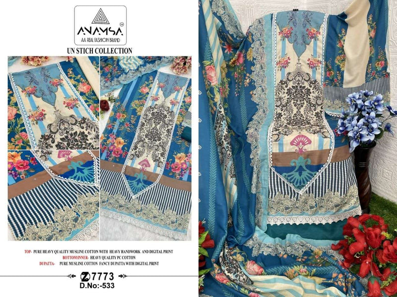 Anamsa 533 Musline Cotton Heavy Hand Work Embroidered Fancy Salwar Suit