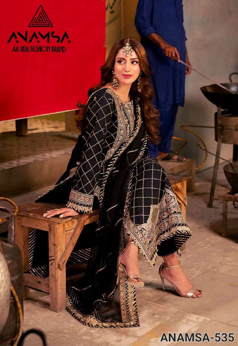 Anamsa 535 Fox Georgette Heavy Embroidered Sequence Work Party Wear Suit