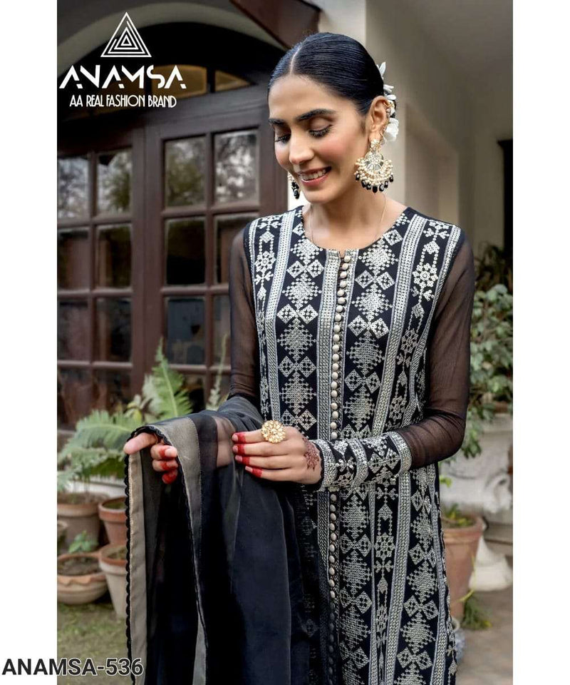 Anamsa 536 Fox Georgette Heavy Embroidered Kurti Pant Dupatta Set