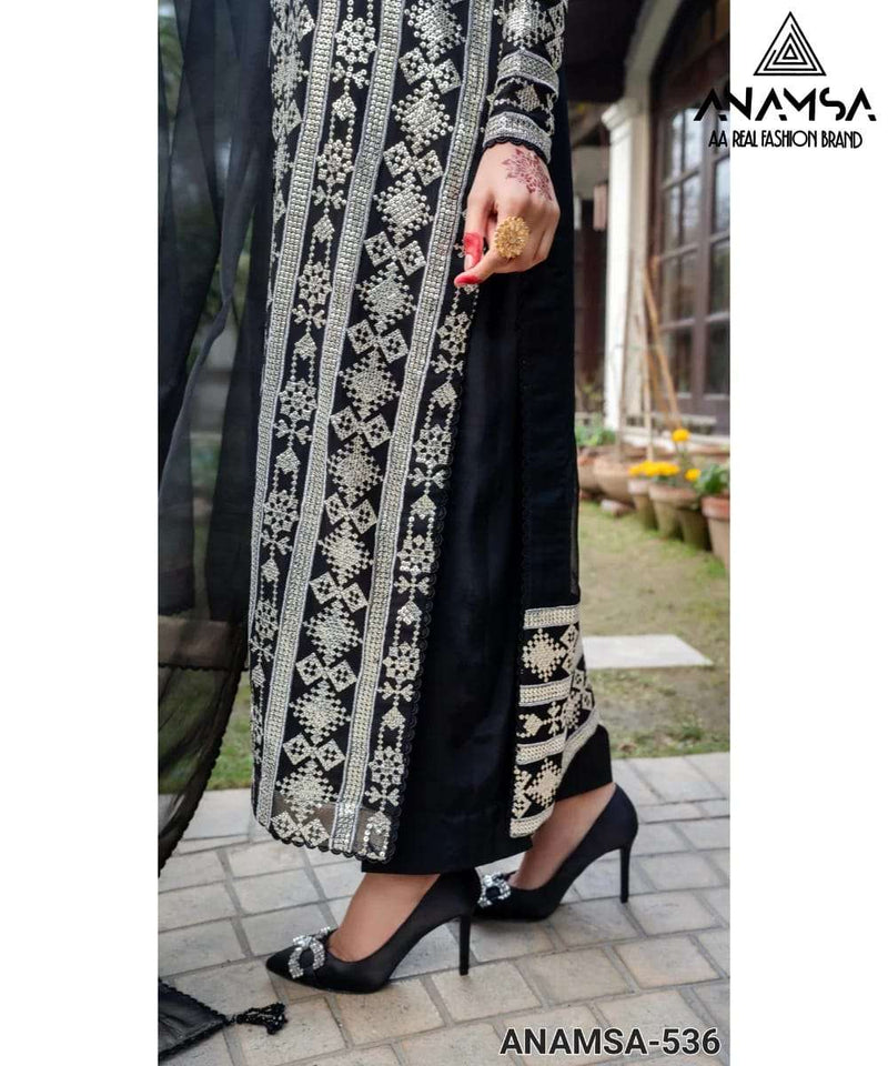 Anamsa 536 Fox Georgette Heavy Embroidered Kurti Pant Dupatta Set