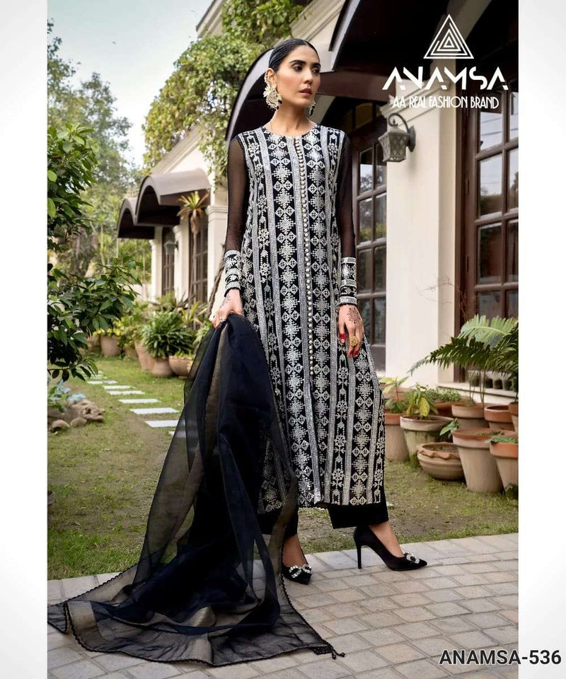 Anamsa 536 Fox Georgette Heavy Embroidered Kurti Pant Dupatta Set