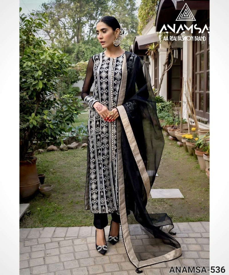 Anamsa 536 Fox Georgette Heavy Embroidered Kurti Pant Dupatta Set