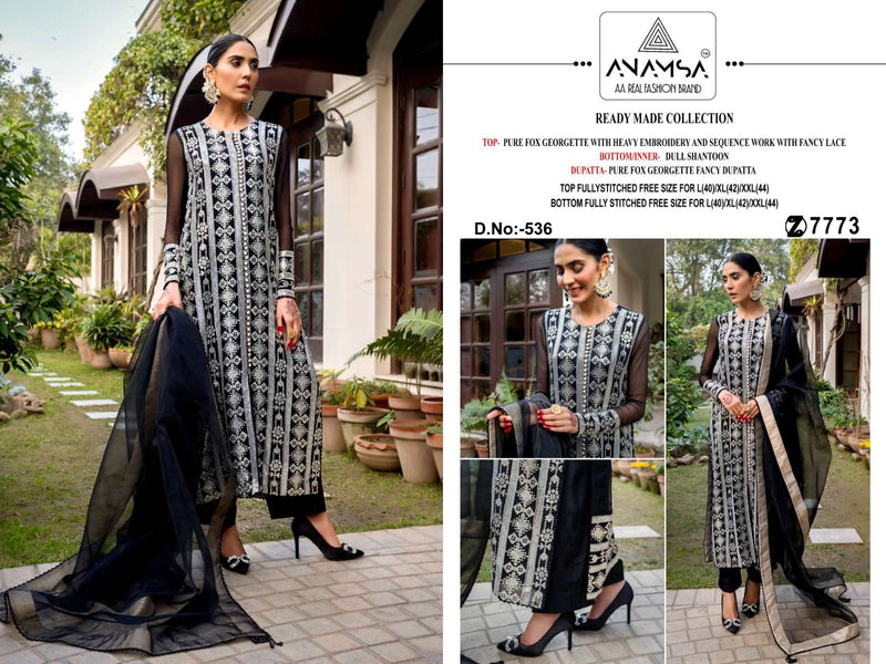 Anamsa 536 Fox Georgette Heavy Embroidered Kurti Pant Dupatta Set