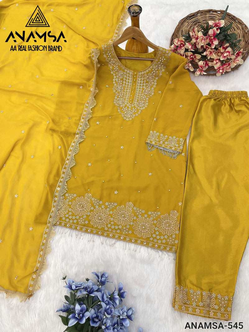 Anamsa 545 Fox Georgette Heavy Embroidered Sequence Work Designer Suit