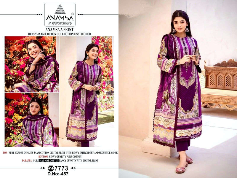 Anamsa A Print Design No 455 457 Jam Cotton Embroidered Patch Work Fancy Salwar Suit