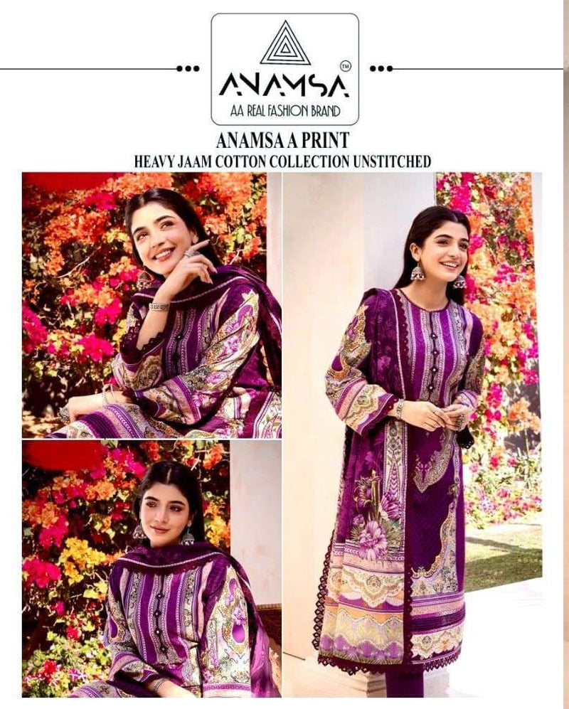 Anamsa A Print Design No 455 457 Jam Cotton Embroidered Patch Work Fancy Salwar Suit