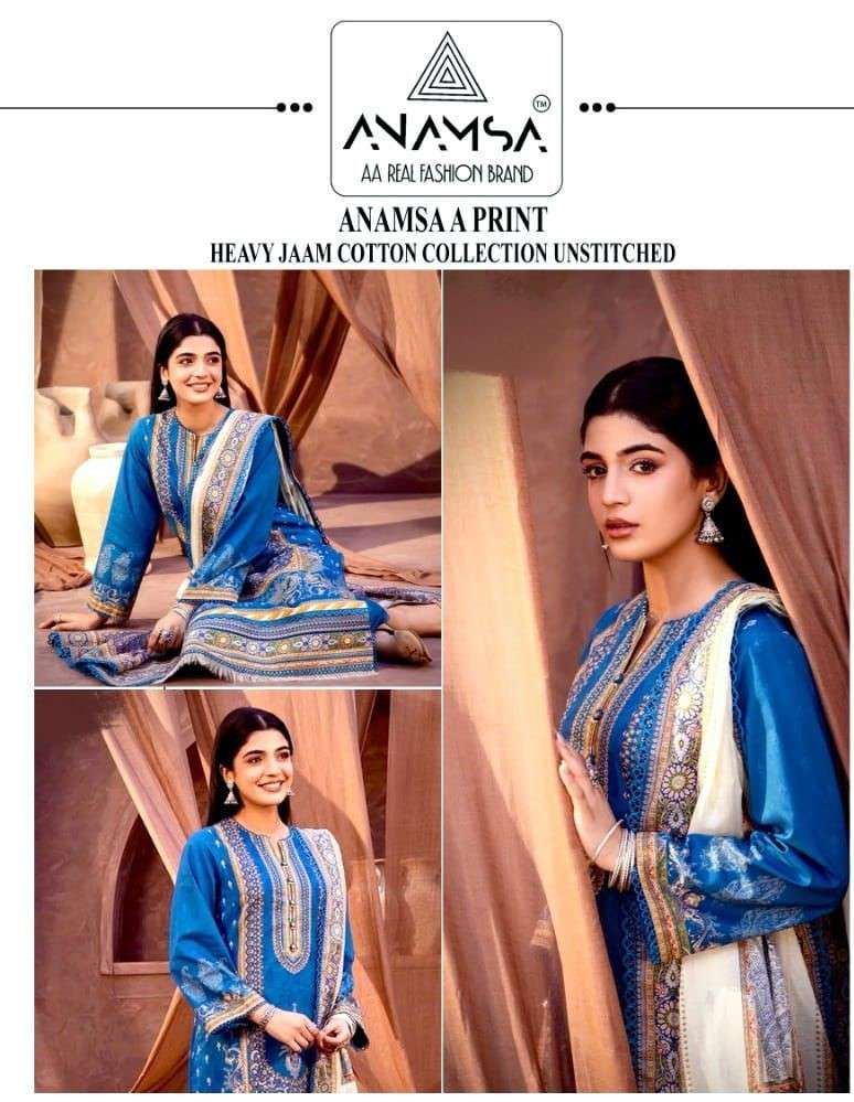 Anamsa A Print Design No 456 Jam Cotton Three Embroidered Patch Work Salwar Suit