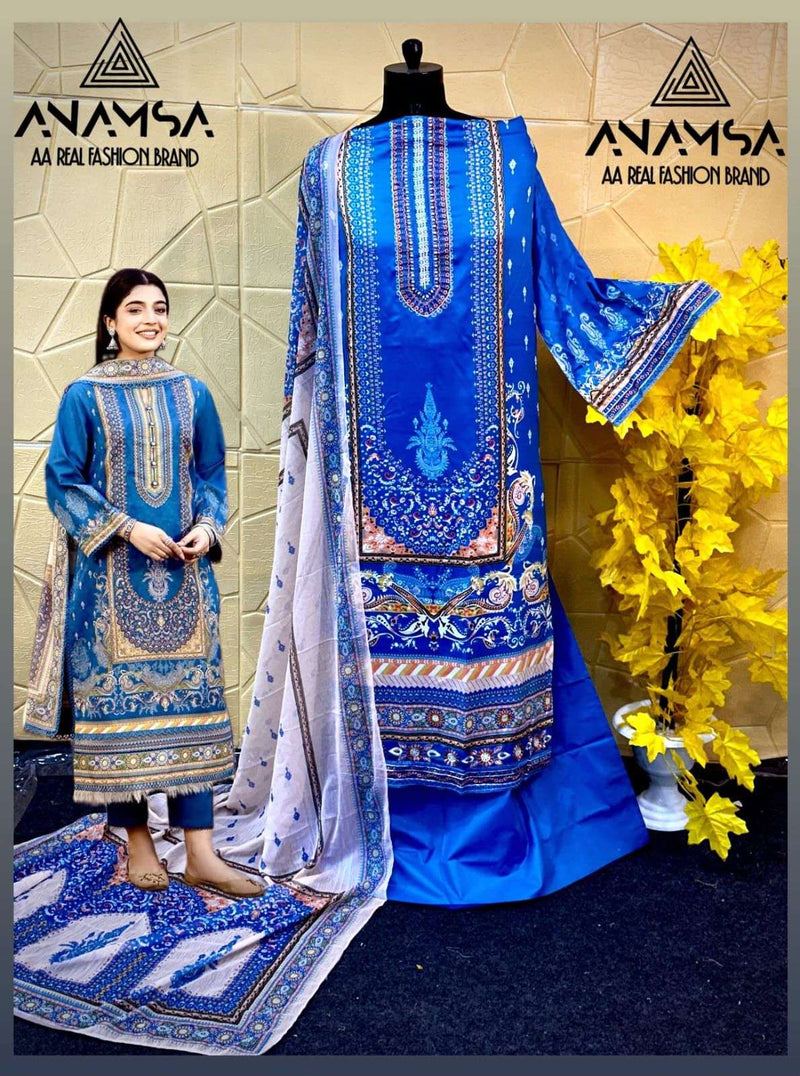 Anamsa A Print Design No 456 Jam Cotton Three Embroidered Patch Work Salwar Suit