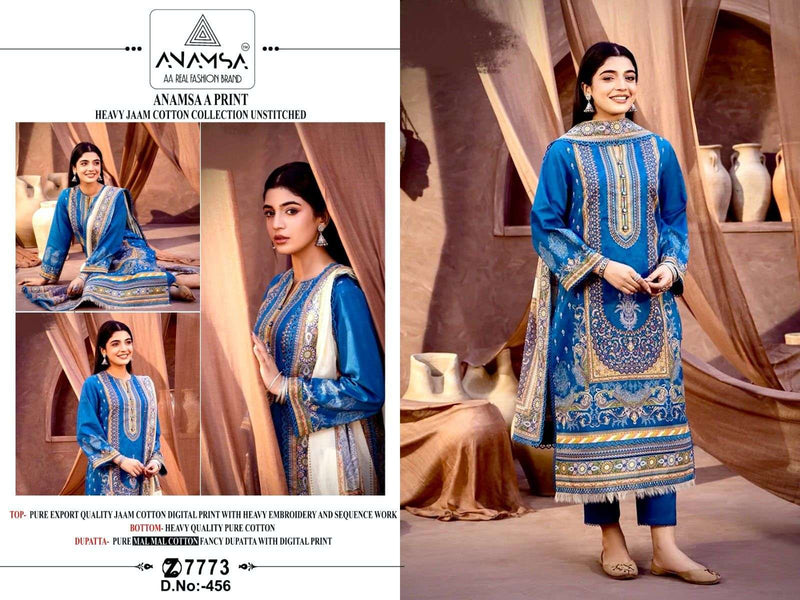 Anamsa A Print Design No 456 Jam Cotton Three Embroidered Patch Work Salwar Suit