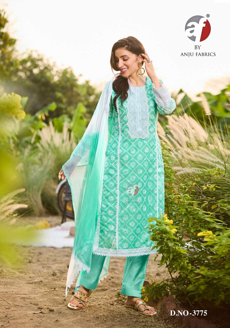 Anju Fabrics Affair Vol 2 Organza Shiffli With Digital Print Designer Kurti Pant Dupatta Set