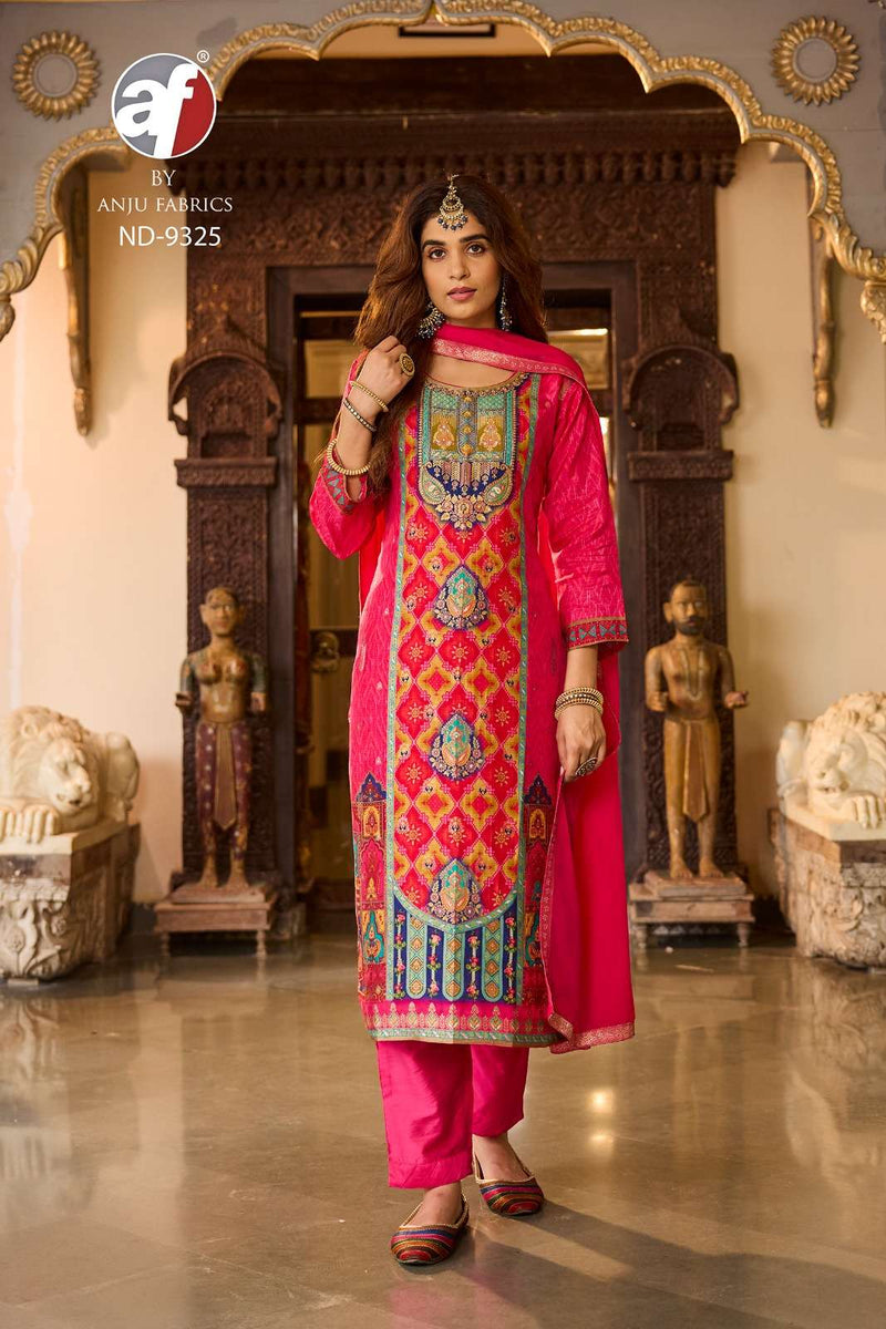 Anju Fabrics D No 9324 Silk Hand Highlight Work Designer Kurti Pant Dupatta Set