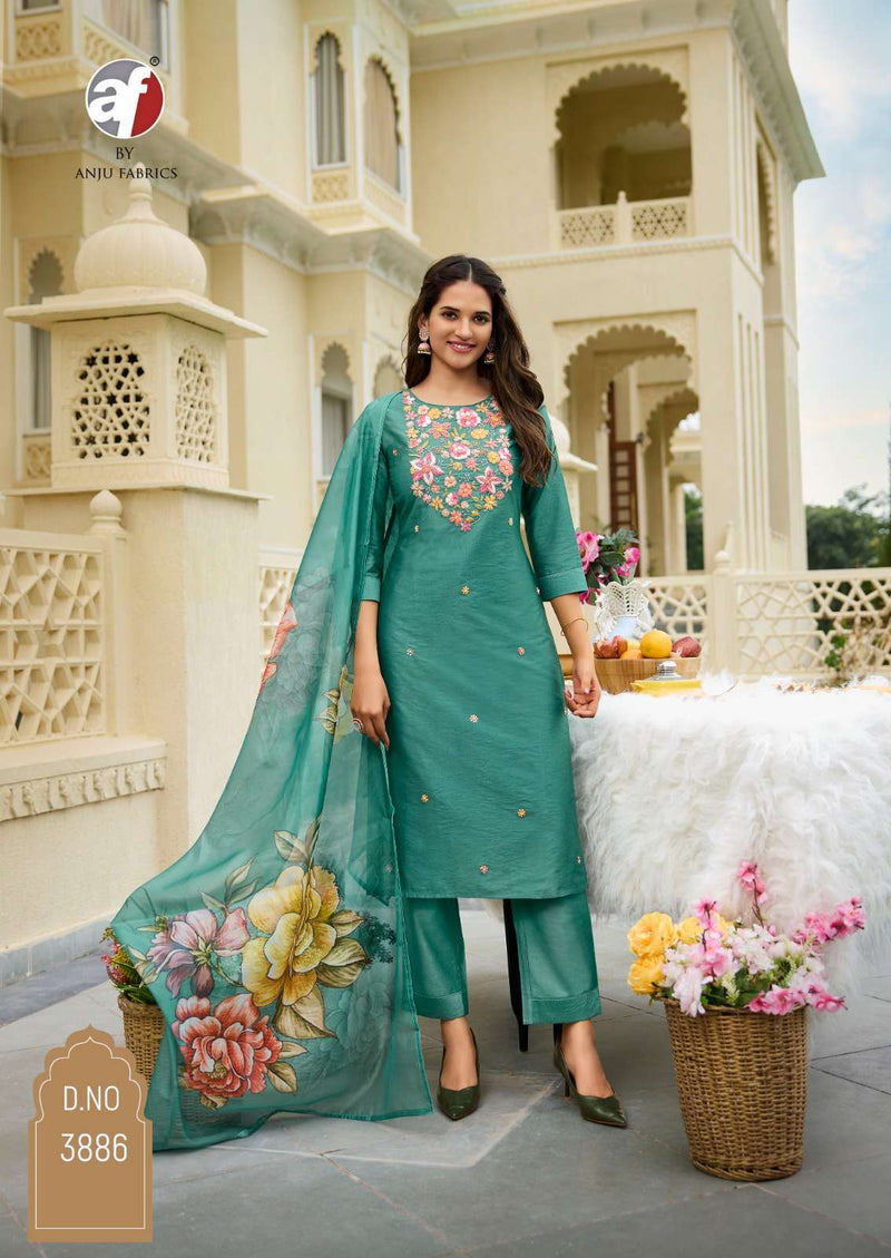 Anju Fabrics Desi Dhaga Viscose Pure Hand Work Festiv Wear Kurti Pant Organza Dupatta Set