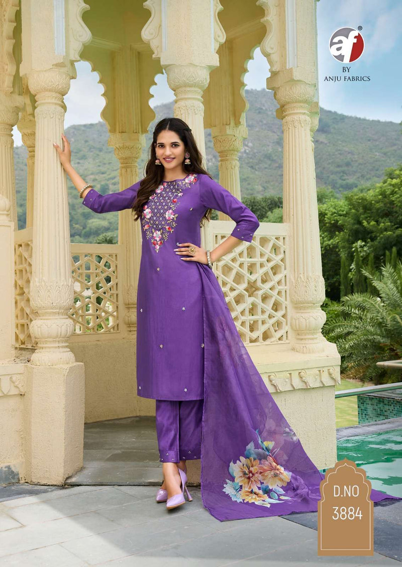 Anju Fabrics Desi Dhaga Viscose Pure Hand Work Festiv Wear Kurti Pant Organza Dupatta Set