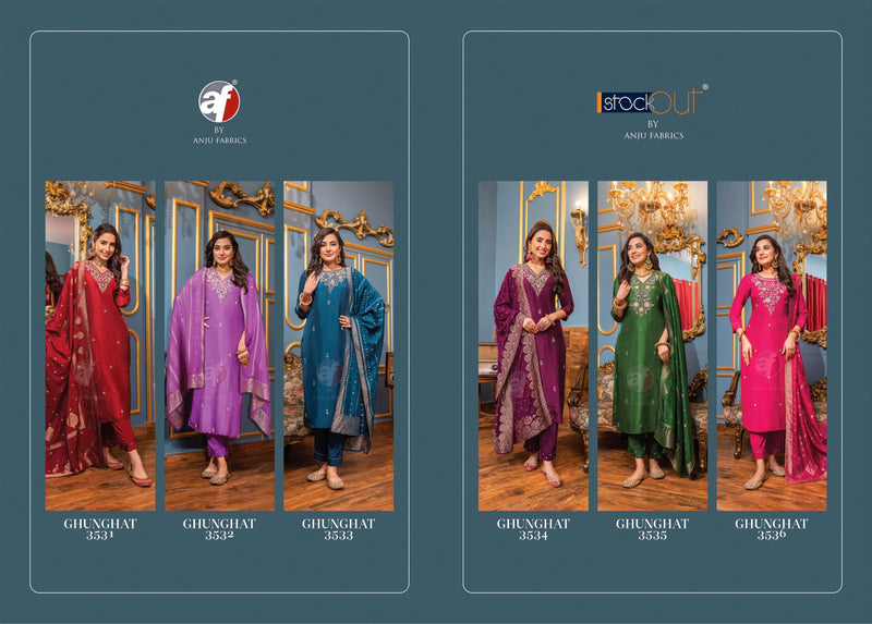 Anju Fabrics Ghunghat Vol 10 Dola Silk  Heavy Hand Work Designer Kurti Pant Dupatta Set