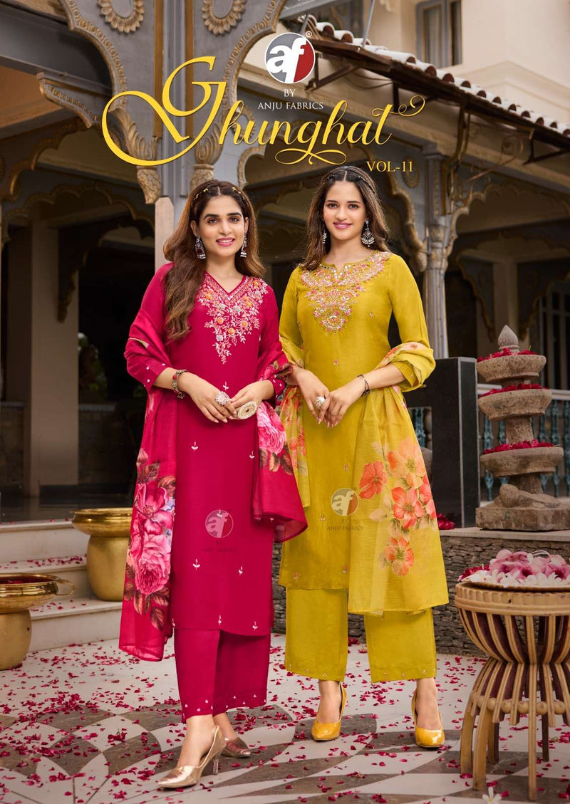 Anju Fabrics Ghunghat Vol 11 Dola Silk Hand Work Festiv Wear Suit Collection