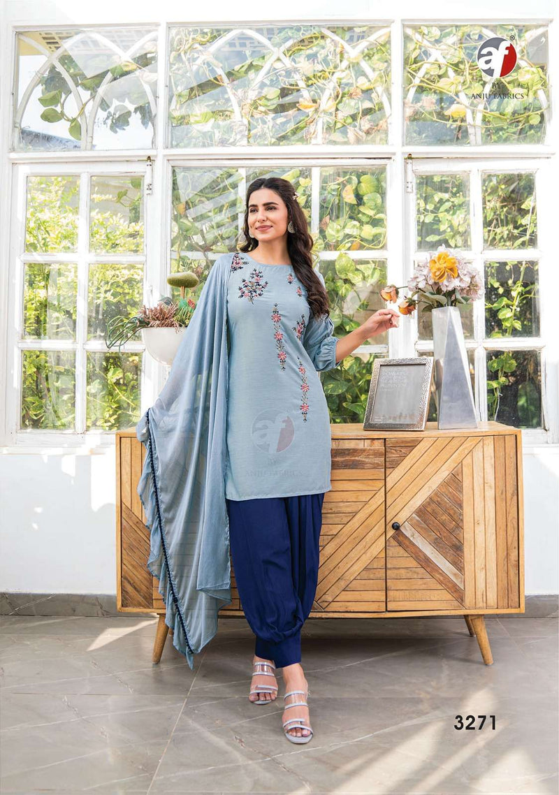 Anju Fabrics Mannat Vol 4 Silk Embroidery Kurti Afghani Pant Dupatta Set