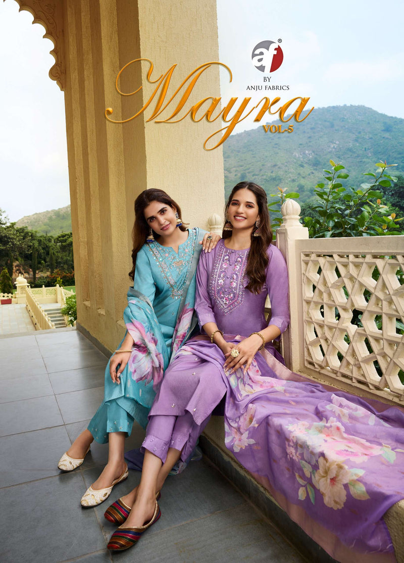 Anju Fabrics Mayra Vol 5 Shimmer Festiv Wear Kurti Pant Dupatta Set