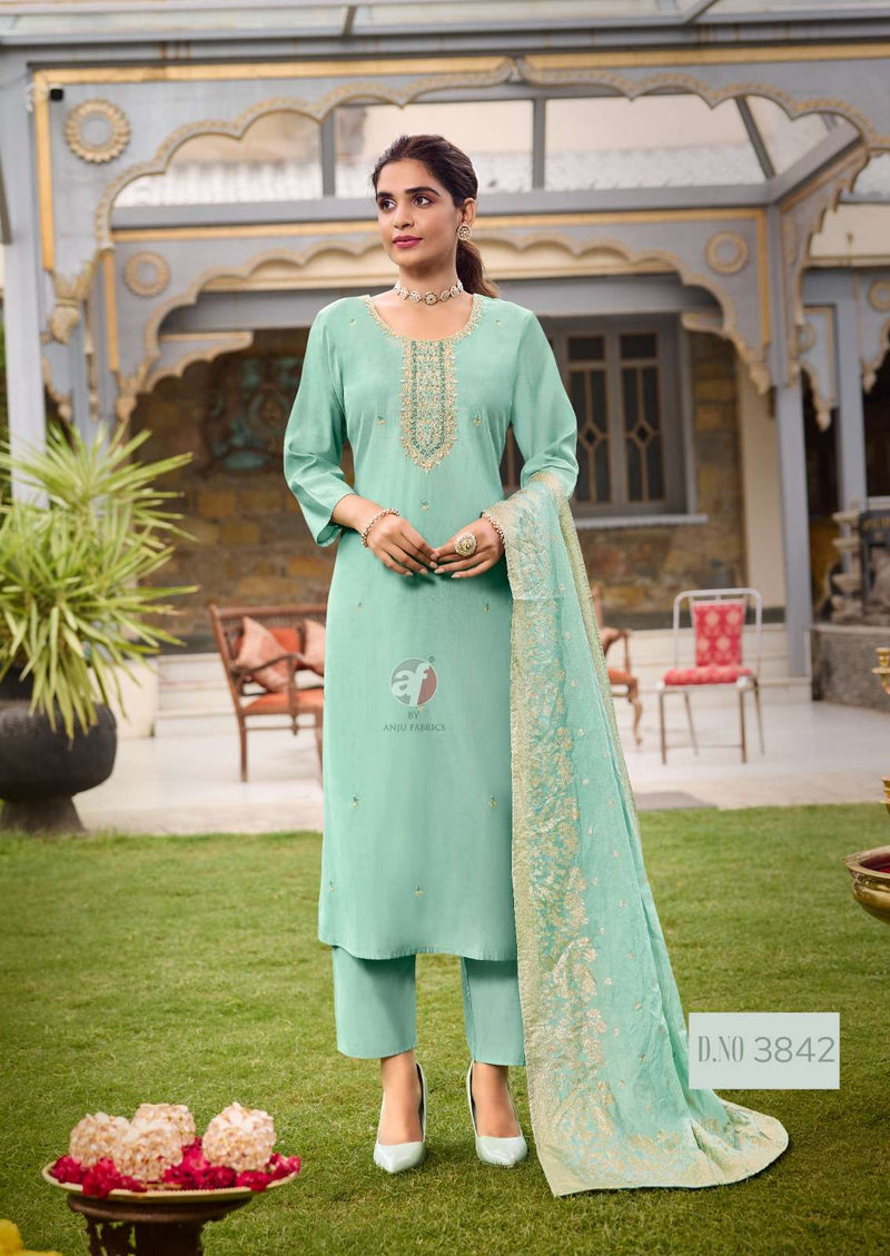 Anju Fabrics Vastra Vol 3 Silk Designer Kurti Pant Jacquard Dupatta Set