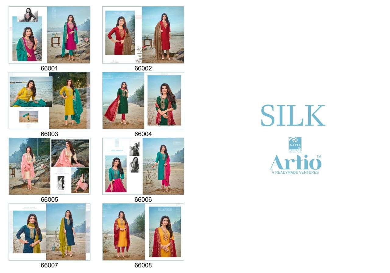 Artio Silk Butti Ready To Wear Top With Pant And Dupatta 3psc Set