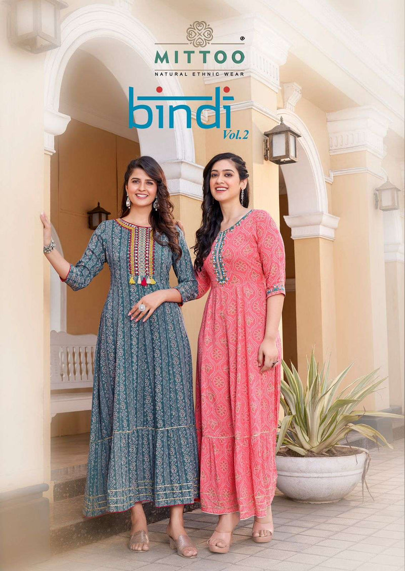 Mittoo Bindi Vol 2 Rayon Print Casual Wear Long Kurti