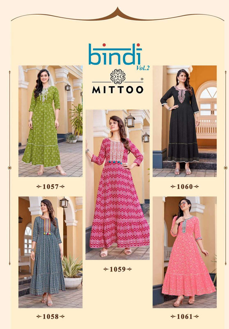 Mittoo Bindi Vol 2 Rayon Print Casual Wear Long Kurti