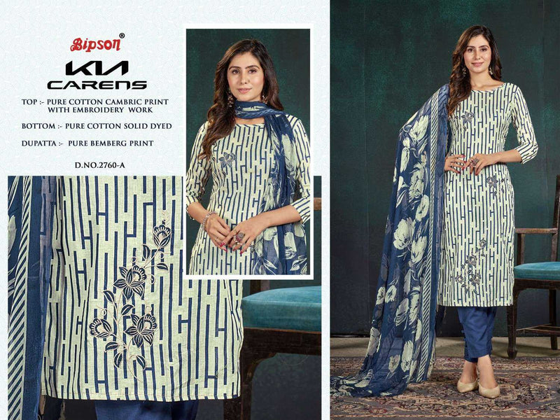 Bipson Fashion Kia Carens 2760 Cotton Print With Embroidery Work Unstitched Salwar Suit