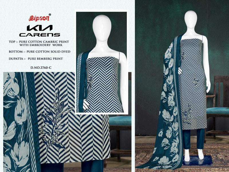 Bipson Fashion Kia Carens 2760 Cotton Print With Embroidery Work Unstitched Salwar Suit