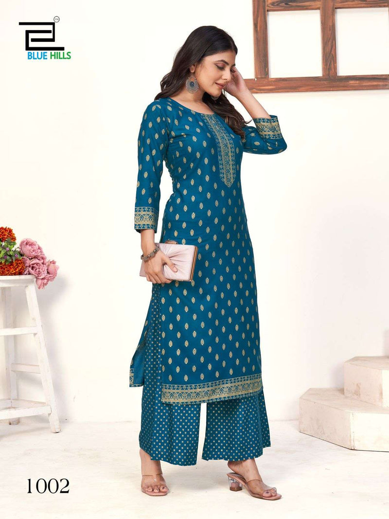 Blue Hills Reels Rayon Printed Casual Wear Kurti Plazo Set