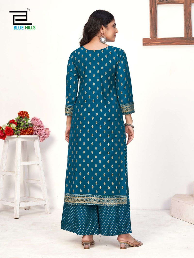 Blue Hills Reels Rayon Printed Casual Wear Kurti Plazo Set