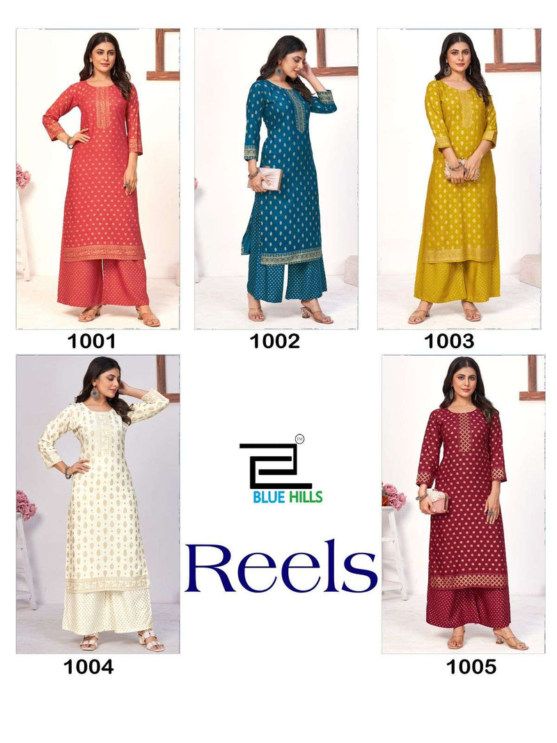 Blue Hills Reels Rayon Printed Casual Wear Kurti Plazo Set