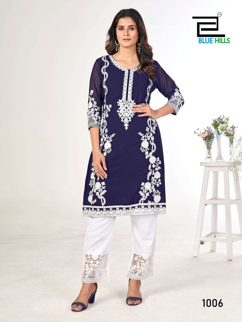 Blue Hills Ahana Georgette Heavy Work Daily Wear Short Kurti Pant Collection