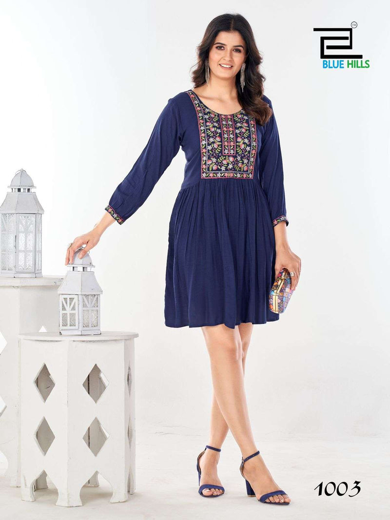 Blue Hills Bloom Rayon Daily Wear Trnding Short Kurti