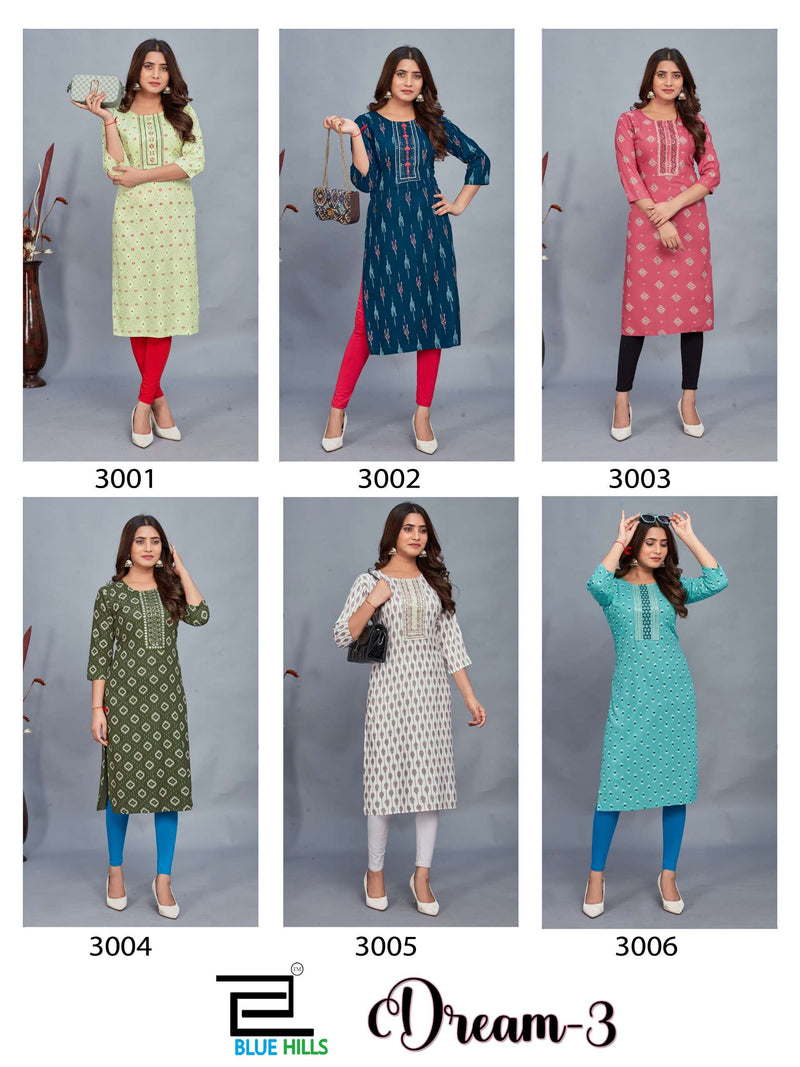 Blue Hills Dream Vol 3 Rayon Fancy Kurti Set