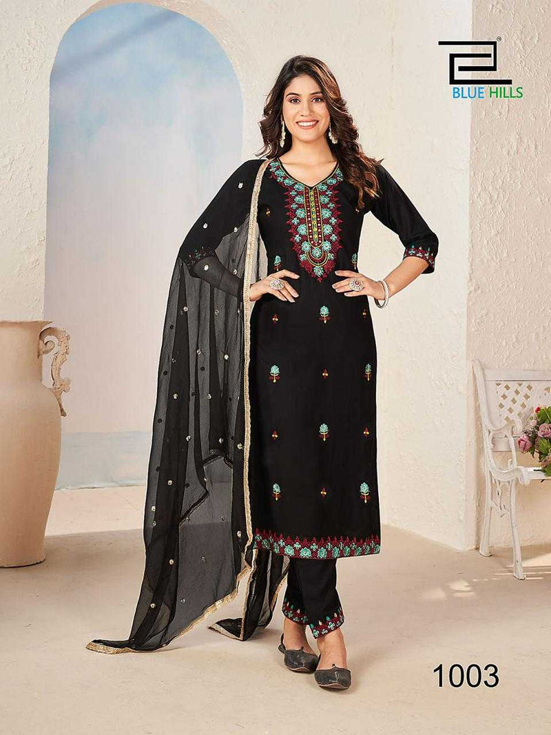 Blue Hills Gulab Jal Vol 3 Rayon Zari Multi Color Thread Work Casual Wear Kurti Pant Dupatta Set