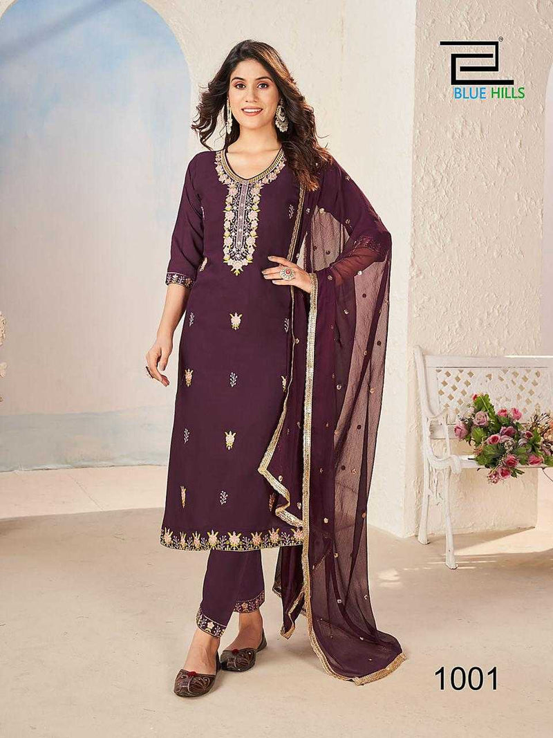 Blue Hills Gulab Jal Vol 3 Rayon Zari Multi Color Thread Work Casual Wear Kurti Pant Dupatta Set