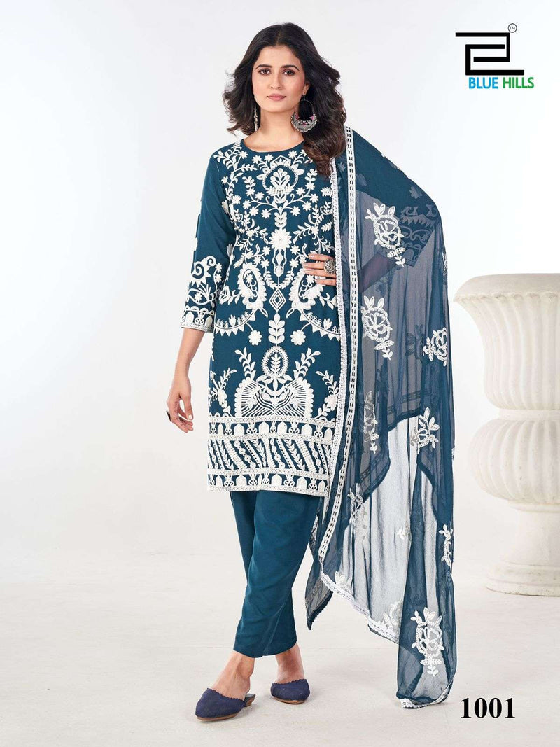 Blue Hills Sahiba Rayon Heavy Work Fancy Kurti Pant Dupatta Set