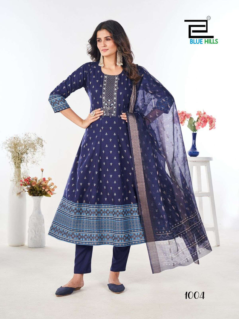 Blue Hills Stree Rayon Foil Print Festival Wear Kurti Pant Dupatta Set