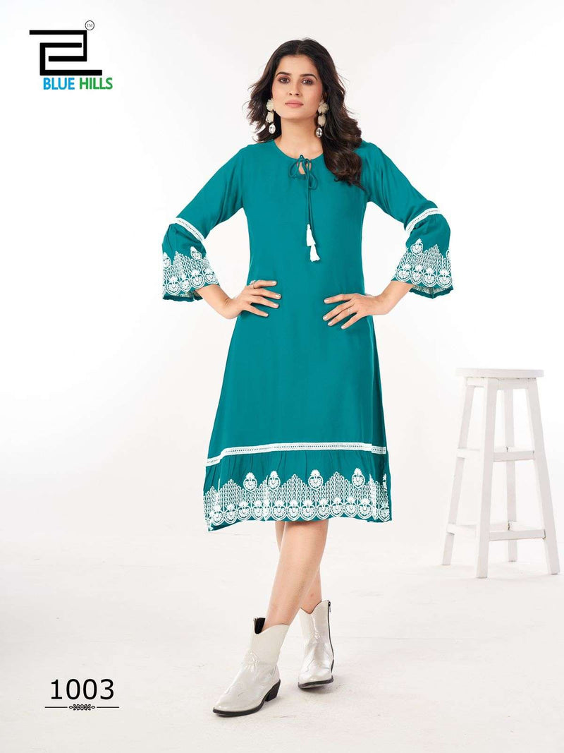 Blue Hills Wimbledon Rayon Heavy Work Fancy Daily Wear Kurti