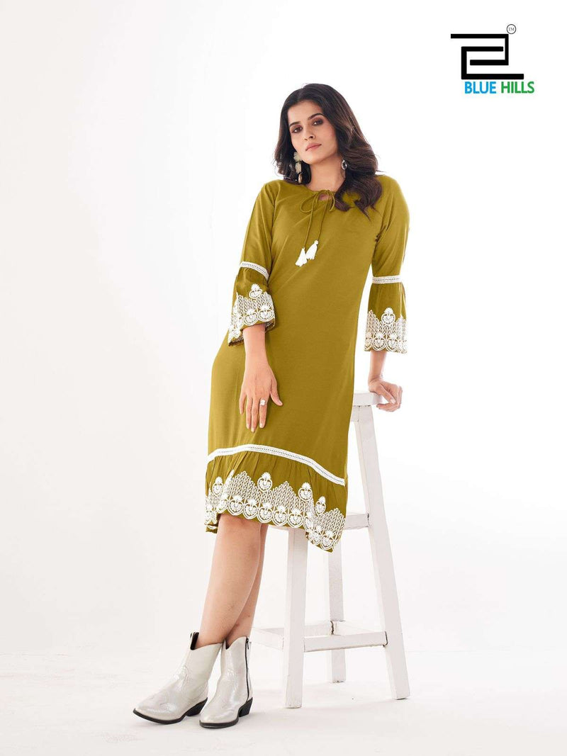 Blue Hills Wimbledon Rayon Heavy Work Fancy Daily Wear Kurti