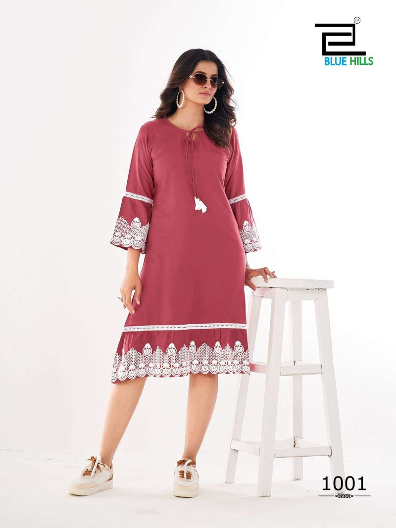 Blue Hills Wimbledon Rayon Heavy Work Fancy Daily Wear Kurti