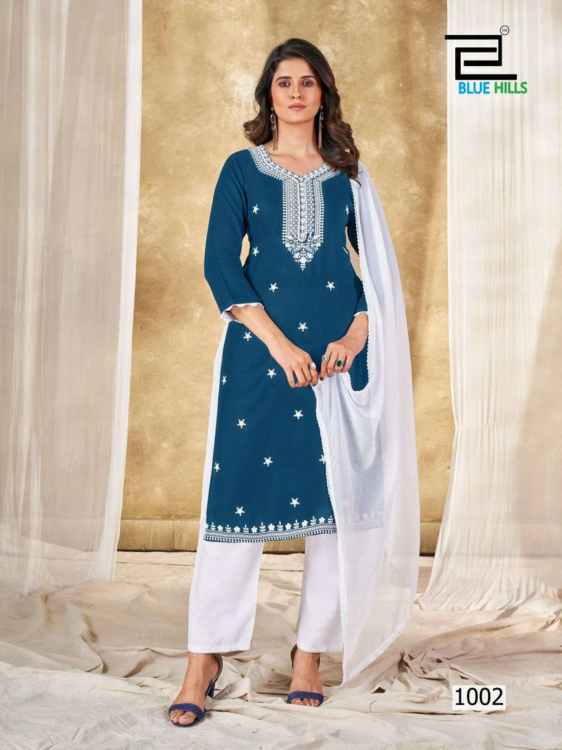 Blue Hills Ziva Rayon Fancy Lucknowi Work Kurti Set