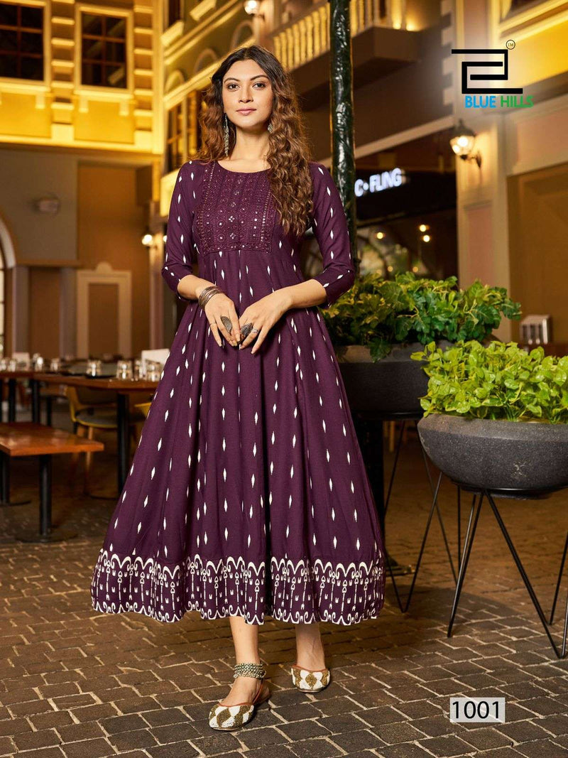 Blue Hills Zudio Rayon Anarkali Style Daily Wear Kurti Set