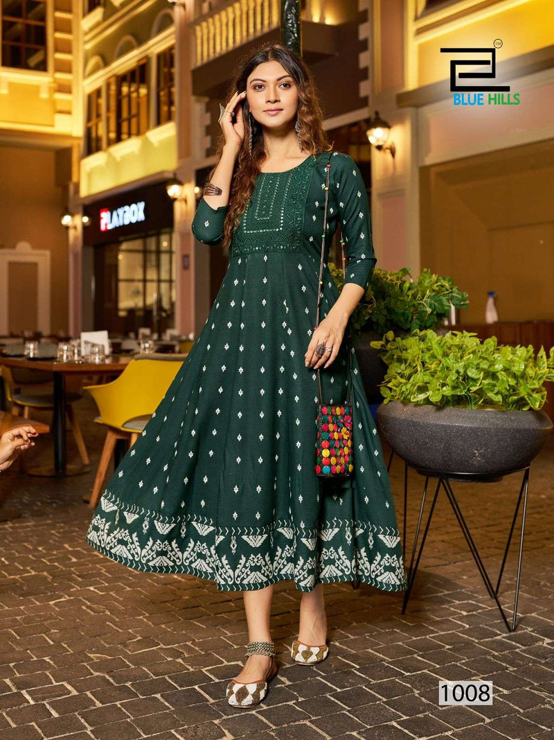 Blue Hills Zudio Rayon Anarkali Style Daily Wear Kurti Set